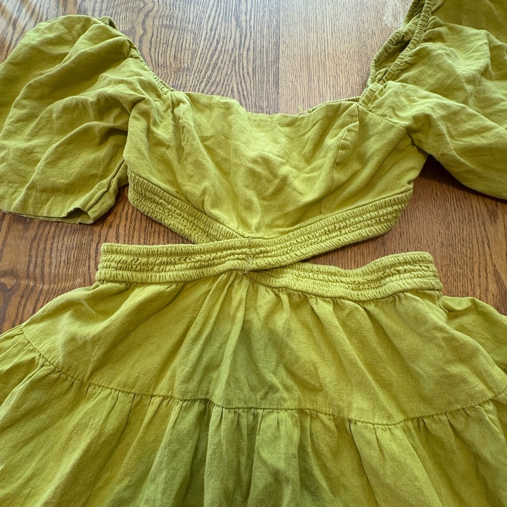 Free People Cross of Sunlight Mini Dress - Size S - Chartreuse Bright Green - Picture 4 of 11